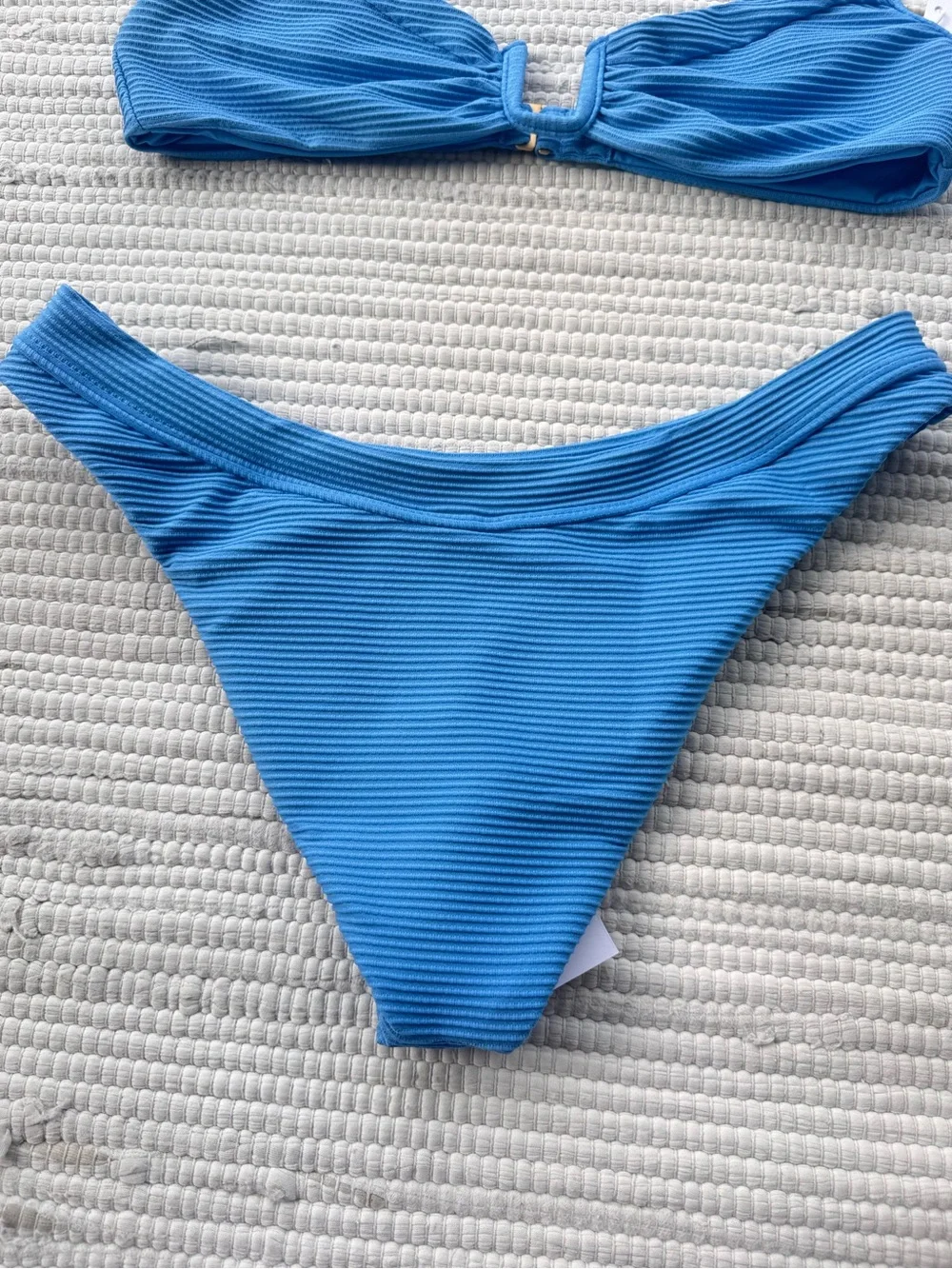 L*Space Peyton Ribbed Bikini Set NWT Large Cornflower Blue